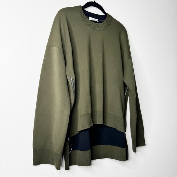 Paco Rabanne Oversized Cotton Side Zip Sweater Green Crewneck Size Medium - Picture 5 of 10